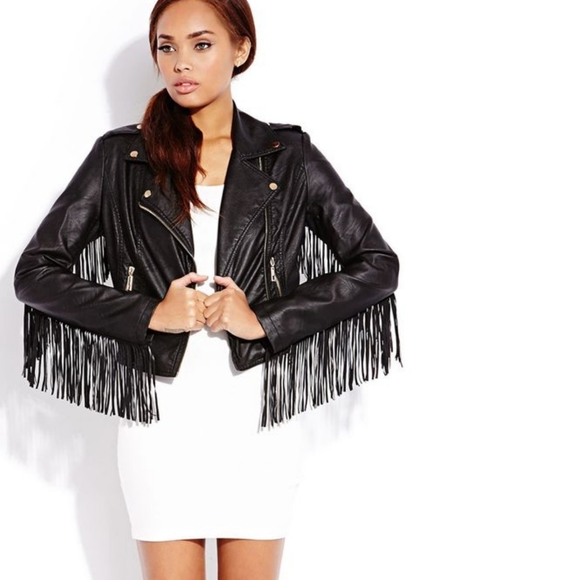 Pinko Jackets & Blazers - 100% Lambs leather fringe Moto jacket